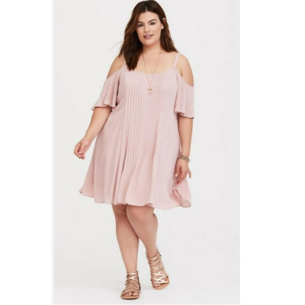 Torrid Pink Cold Shoulder Gauze Trapeze Mini Dress Sz 2X